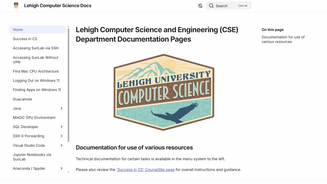 Demo of the Lehigh University Computer Science documentation website I built to centralize resources for students, faculty, and staff.