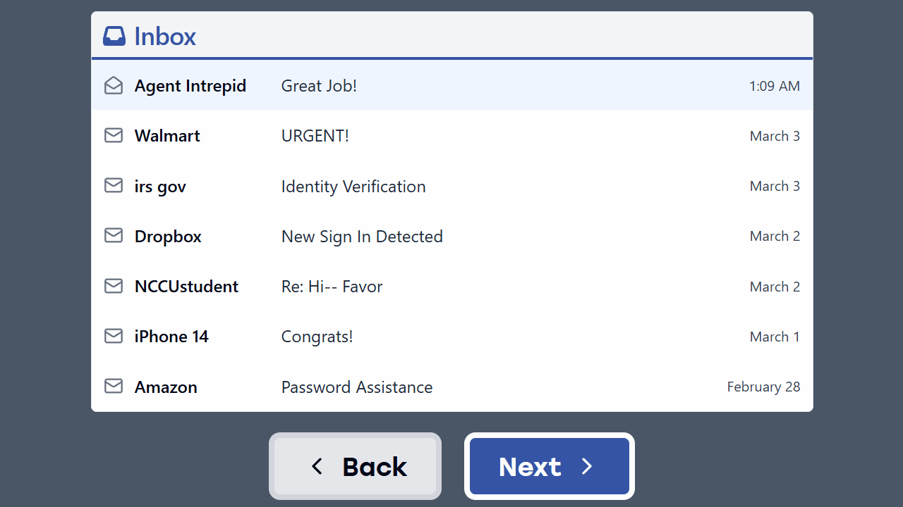 Identity scam simulation preview