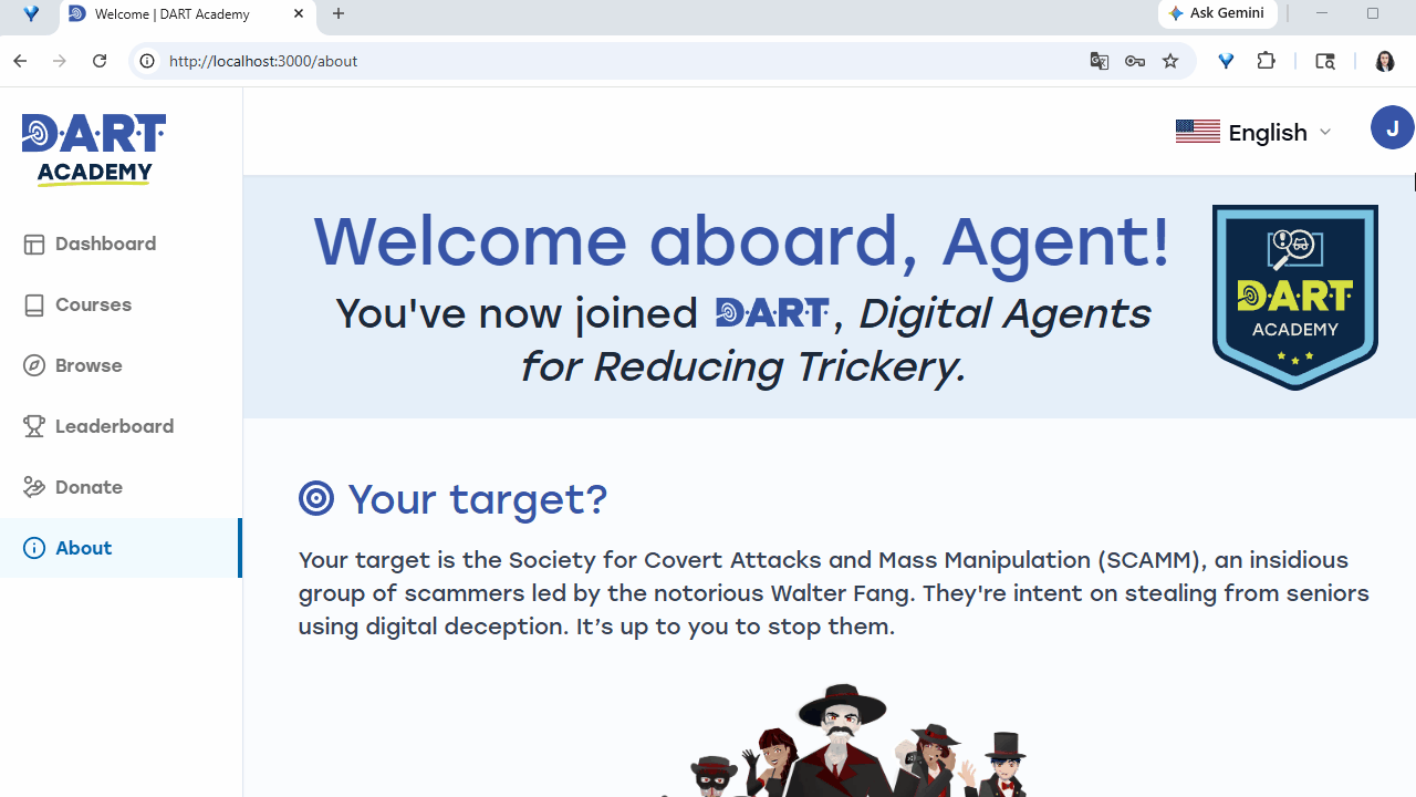 Demo of the multilingual support system for the DART Academy platform, showing locale-aware routing and content in multiple languages.