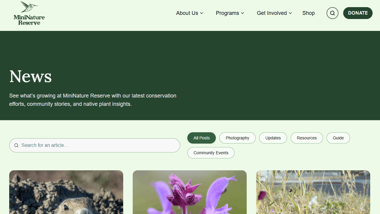 Demo of the news blog content management system for the MiniNature Reserve website.