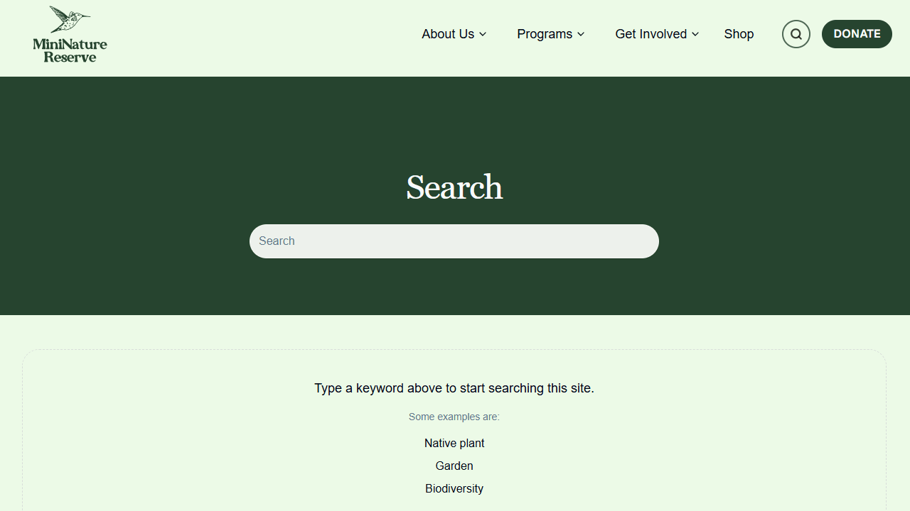 Demo of the global search functionality on the MiniNature Reserve website.